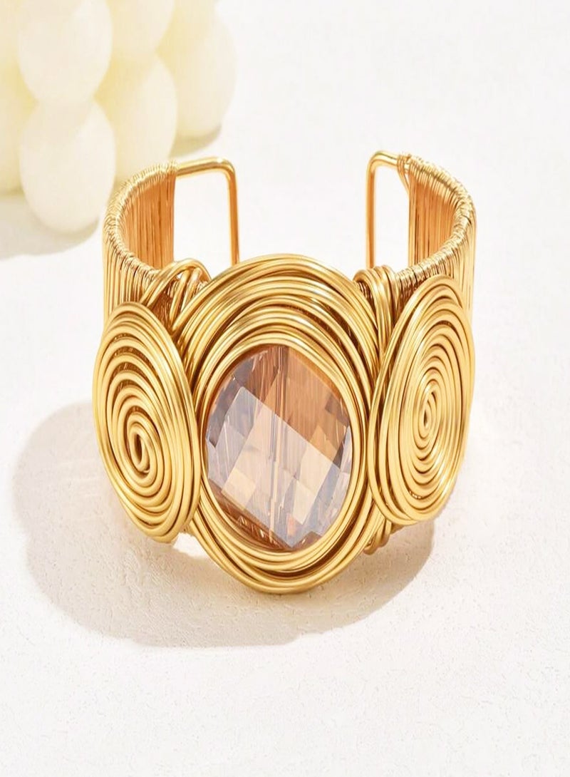 Bracelets For Women Colorful Gold Wire Wide Sparkly Rhinestone Bangle Tribal Fashion Clothes Jewelry.  - Image 3