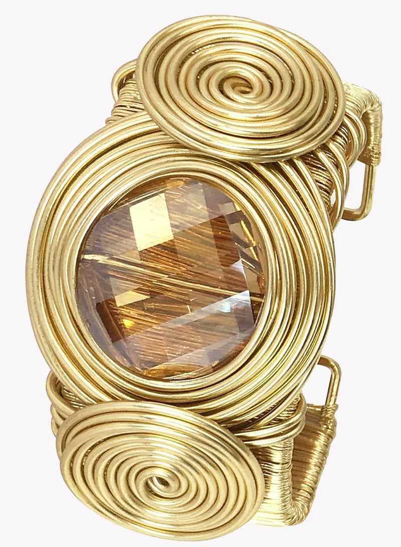 Bracelets For Women Colorful Gold Wire Wide Sparkly Rhinestone Bangle Tribal Fashion Clothes Jewelry.  - Image 1