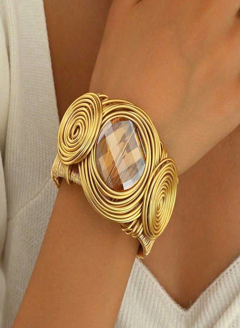 Bracelets For Women Colorful Gold Wire Wide Sparkly Rhinestone Bangle Tribal Fashion Clothes Jewelry.  - Image 2