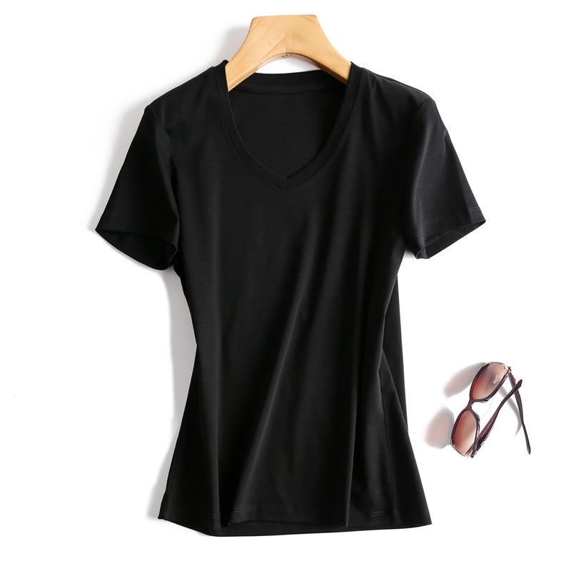 ! It Feels Good To Burst 15 Colors V Neck/Round Neck Mercerized Cotton Pure Color Short-Sleeved Basic T-Shirt For Women - Image 1