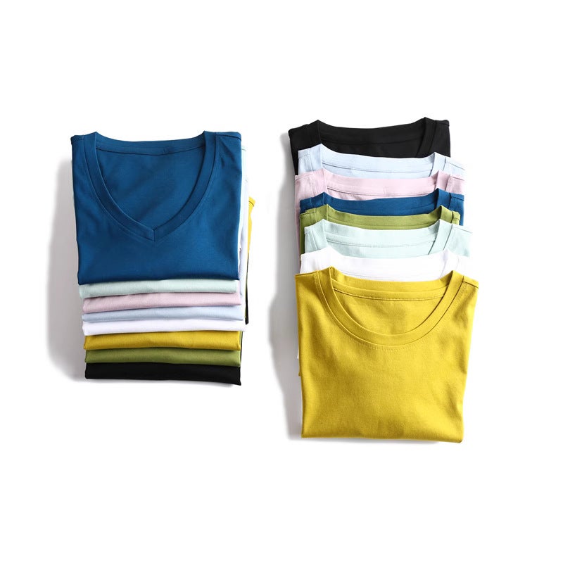 ! It Feels Good To Burst 15 Colors V Neck/Round Neck Mercerized Cotton Pure Color Short-Sleeved Basic T-Shirt For Women - Image 3