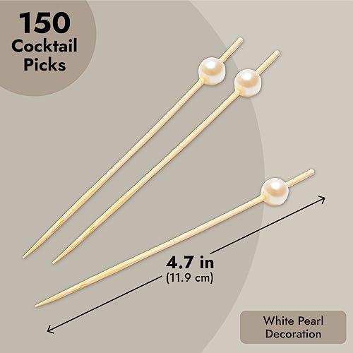 Okuna Outpost Toothpicks for Appetizers - 4.7 in, White Pearl, 150 Count - Bamboo Skewers for Cocktail Picks & Party Supplies - Image 4