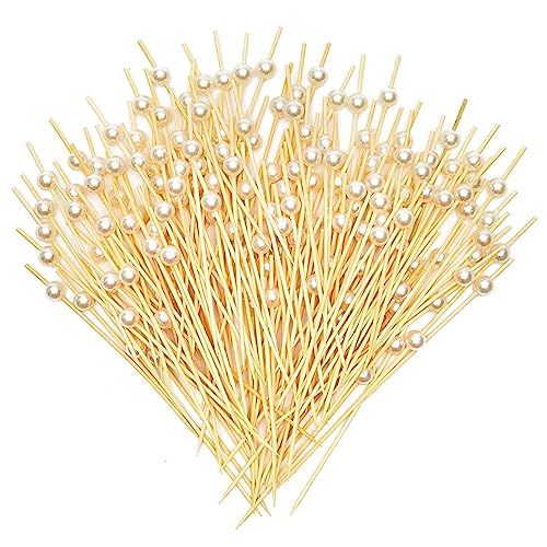 Okuna Outpost Toothpicks for Appetizers - 4.7 in, White Pearl, 150 Count - Bamboo Skewers for Cocktail Picks & Party Supplies - Image 1