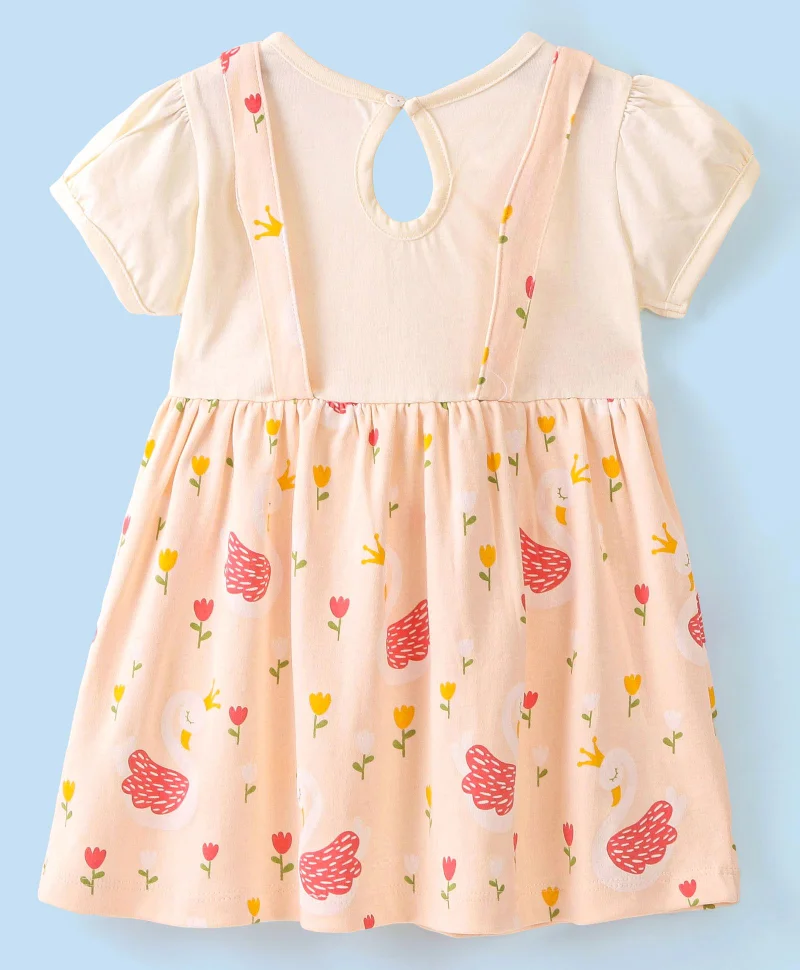 babyhug Babyhug 100% Cotton Half Sleeves Frock Flower Print - Peach