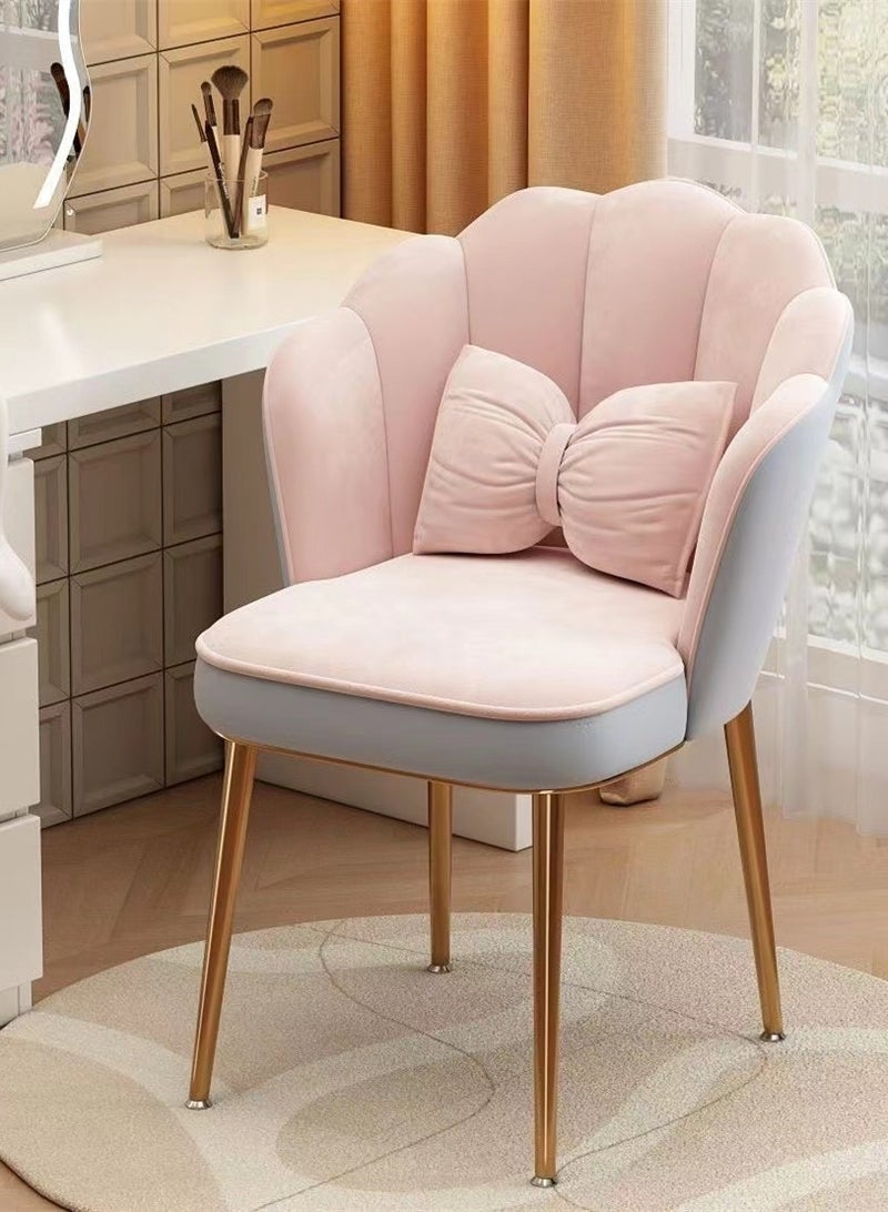 Kutis Makeup Chair Computer Chair Round Flower Petal Shaped Cushion Chair with Golden Legs Steel Polyester 42x40x75 cm - Image 1