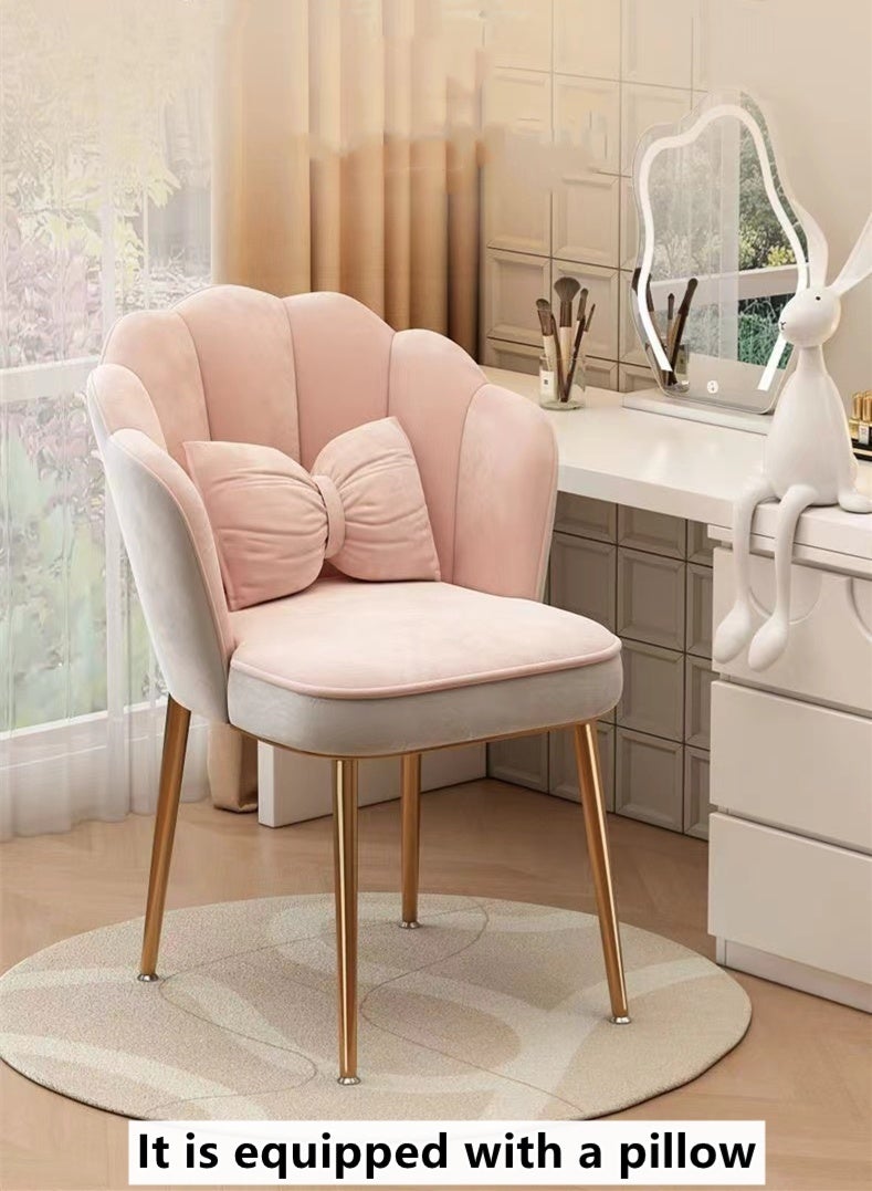 Kutis Makeup Chair Computer Chair Round Flower Petal Shaped Cushion Chair with Golden Legs Steel Polyester 42x40x75 cm - Image 2