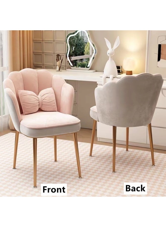 Kutis Makeup Chair Computer Chair Round Flower Petal Shaped Cushion Chair with Golden Legs Steel Polyester 42x40x75 cm - Image 3
