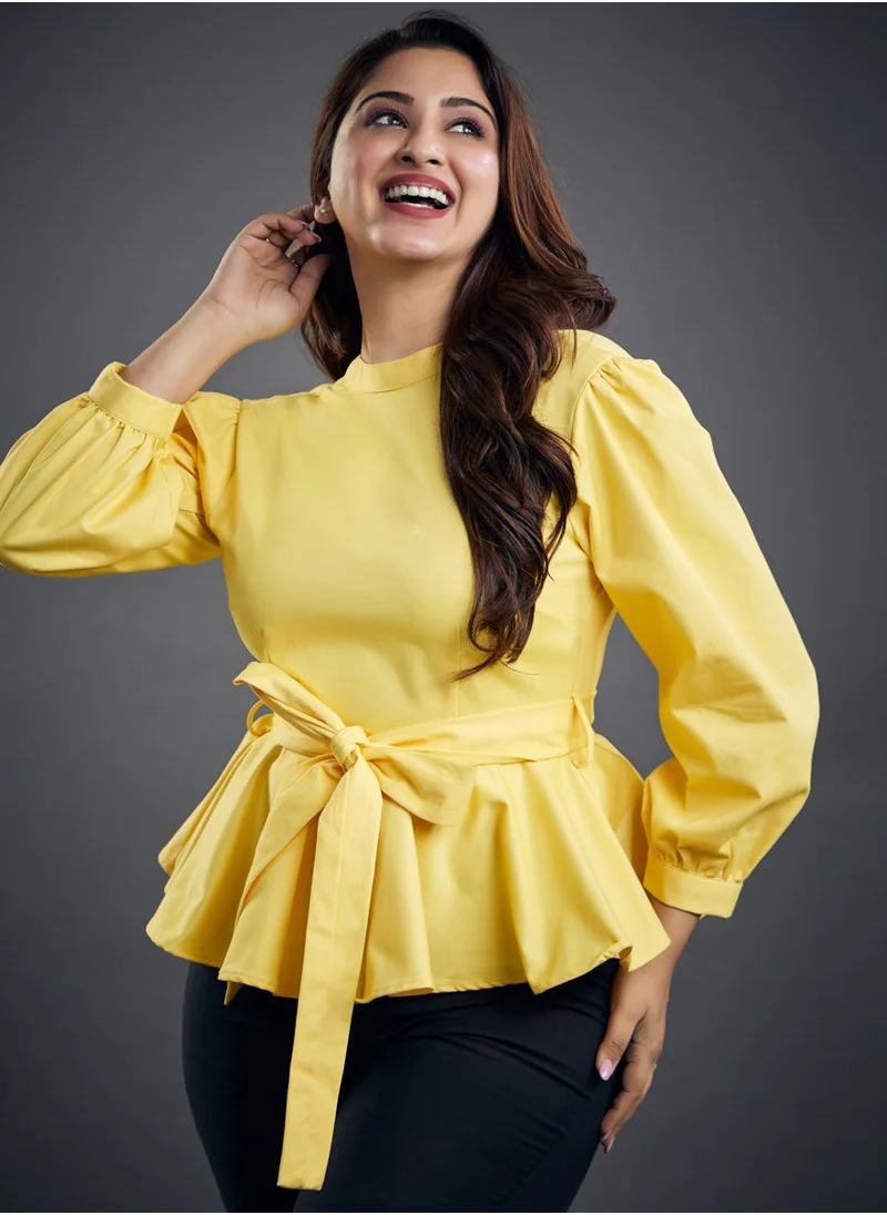 زجزاج Yellow Detailed Peplum Top