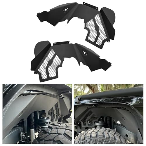 ECOTRIC Front Inner Fender Liners Compatible with 20072018 Jeep Wrangler JK  JKU Unlimited 24 Door Wheel Well Liners Mud Guards with Mesh Lightweight Aluminum Black - Image 1