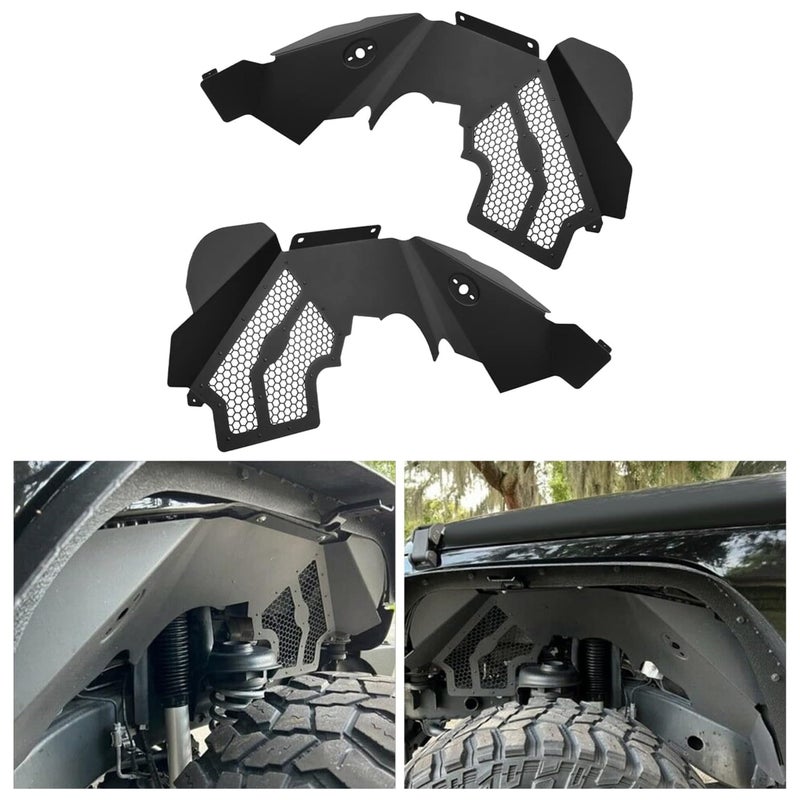 ECOTRIC Front Inner Fender Liners Compatible with 20072018 Jeep Wrangler JK  JKU Unlimited 24 Door Wheel Well Liners Mud Guards with Mesh Lightweight Aluminum Black - Image 2