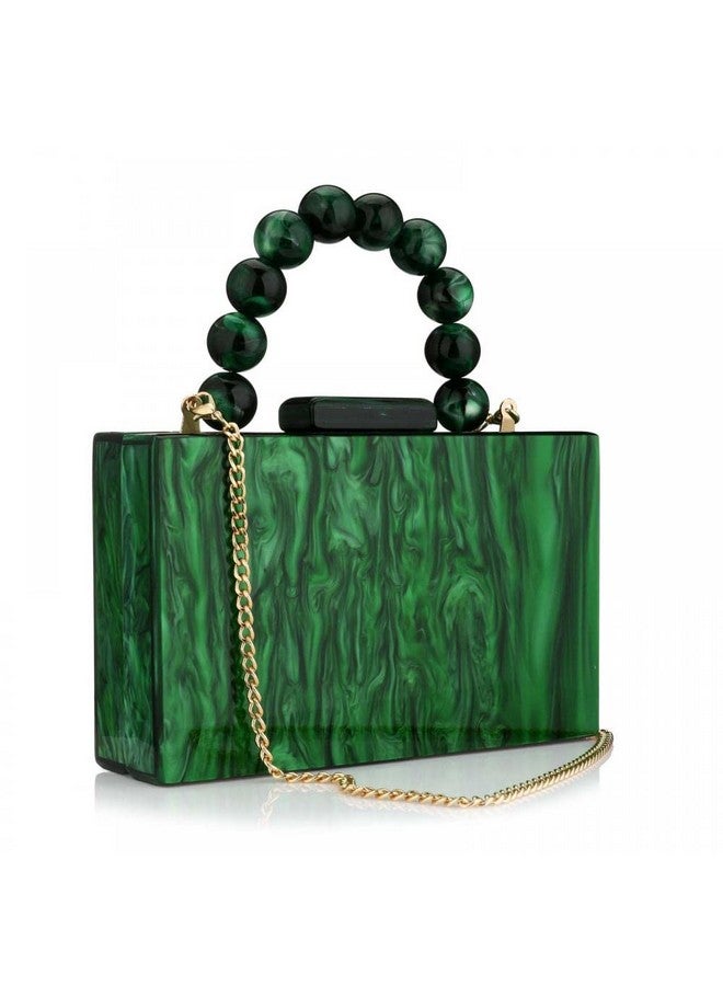 Jessie Acrylic Purses Evening Clutch Bag Marbling Handbags For Women Cross Body Bag With Pearl Chain Formal Wedding Prom Party (Dark Green) - Image 1