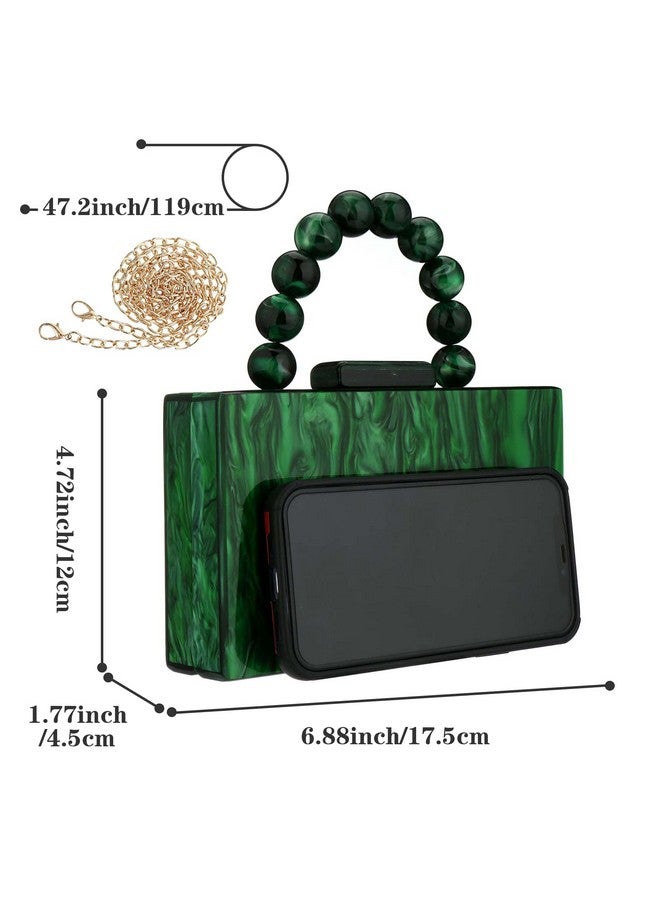 Jessie Acrylic Purses Evening Clutch Bag Marbling Handbags For Women Cross Body Bag With Pearl Chain Formal Wedding Prom Party (Dark Green) - Image 5