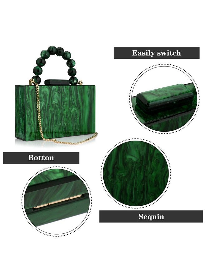 Jessie Acrylic Purses Evening Clutch Bag Marbling Handbags For Women Cross Body Bag With Pearl Chain Formal Wedding Prom Party (Dark Green) - Image 3