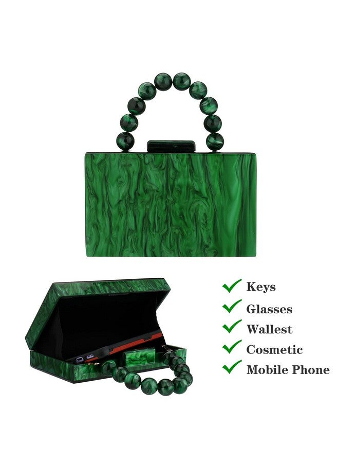 Jessie Acrylic Purses Evening Clutch Bag Marbling Handbags For Women Cross Body Bag With Pearl Chain Formal Wedding Prom Party (Dark Green) - Image 4