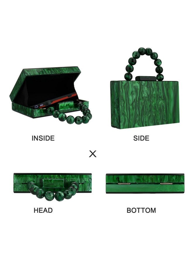 Jessie Acrylic Purses Evening Clutch Bag Marbling Handbags For Women Cross Body Bag With Pearl Chain Formal Wedding Prom Party (Dark Green) - Image 2