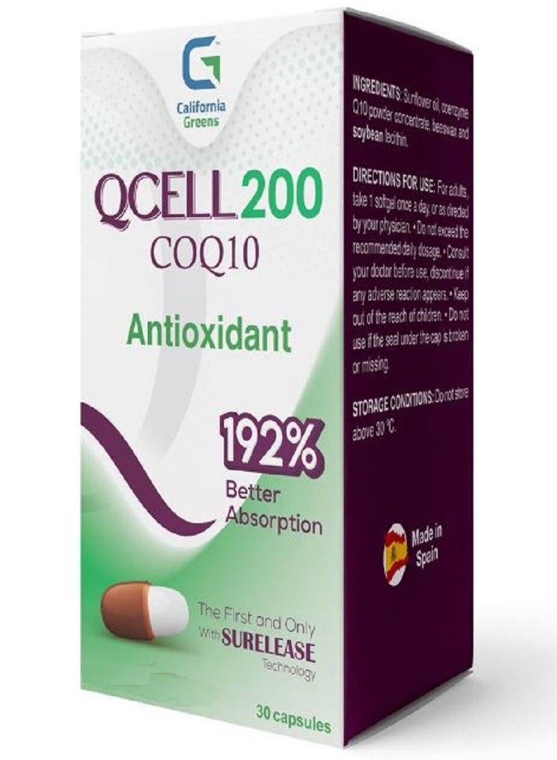 California Greens QCELL 200  COQ10  antioxidant 192%  30 capsules - Image 1