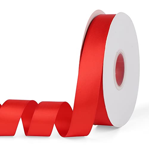 YBLANDEG Solid Color Red Satin Ribbon 1 inch X 50 Yards,Double Faced Polyester Fabric Ribbon for Gifts Wrapping, Wedding, Party, Hair, Crafts, Bows, DIY Decor Ornaments - Image 1