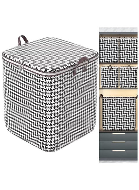 Houndstooth Storage Bag Large Capacity Folding Clothes Portable Wardrobe Sorting Clothes Storage Box With Reinforced Handle Zipper For Home Shelf Organizer (1 Pack 140L)