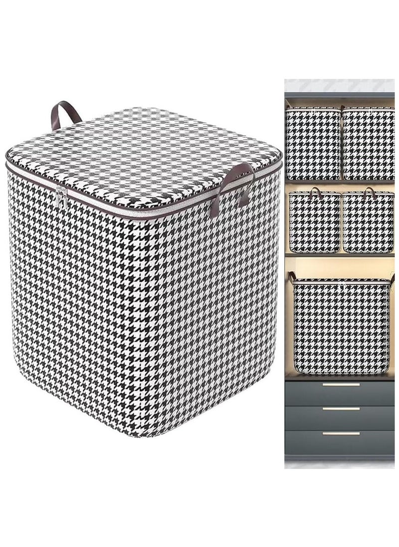 Houndstooth Storage Bag Large Capacity Folding Clothes Portable Wardrobe Sorting Clothes Storage Box With Reinforced Handle Zipper For Home Shelf Organizer (1 Pack 140L)