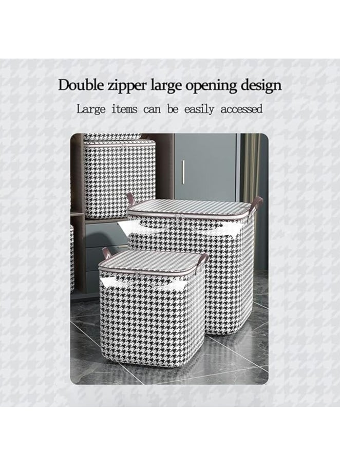 Houndstooth Storage Bag Large Capacity Folding Clothes Portable Wardrobe Sorting Clothes Storage Box With Reinforced Handle Zipper For Home Shelf Organizer (1 Pack 140L)