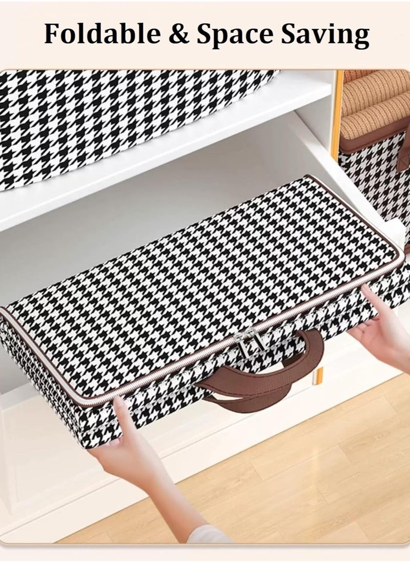 Houndstooth Storage Bag Large Capacity Folding Clothes Portable Wardrobe Sorting Clothes Storage Box With Reinforced Handle Zipper For Home Shelf Organizer (1 Pack 140L)