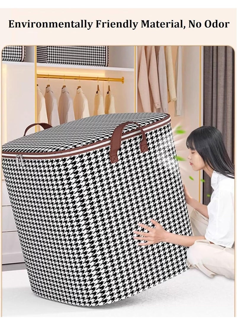 Houndstooth Storage Bag Large Capacity Folding Clothes Portable Wardrobe Sorting Clothes Storage Box With Reinforced Handle Zipper For Home Shelf Organizer (1 Pack 140L)