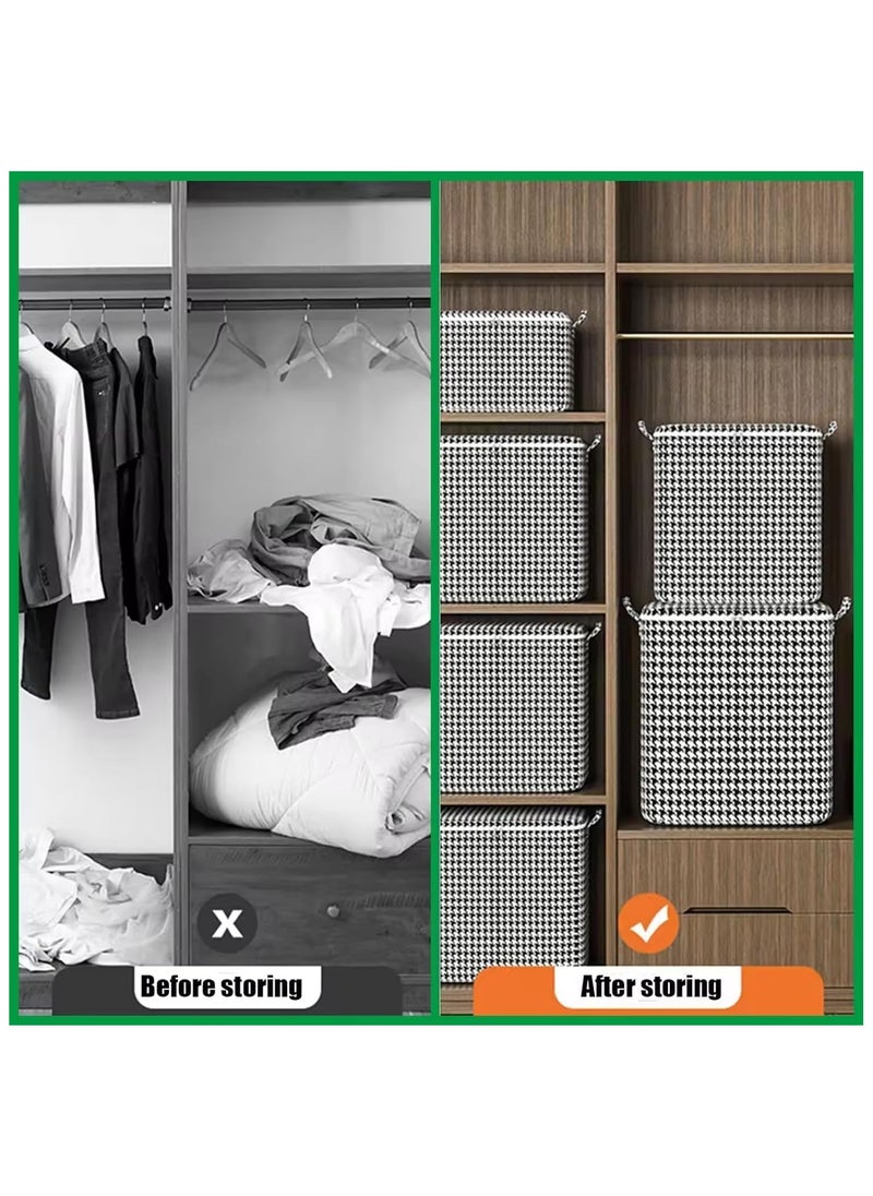 Houndstooth Storage Bag Large Capacity Folding Clothes Portable Wardrobe Sorting Clothes Storage Box With Reinforced Handle Zipper For Home Shelf Organizer (1 Pack 140L)