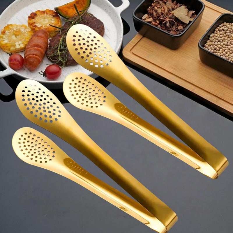 JYJFGSFA 9 Inch Gold Buffet Tongs Set of 4, Stainless Steel Food Serving Utensils Tong for Cooking, Salad, Barbecue, Buffet, Toast - Image 4