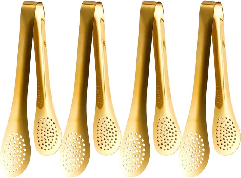 JYJFGSFA 9 Inch Gold Buffet Tongs Set of 4, Stainless Steel Food Serving Utensils Tong for Cooking, Salad, Barbecue, Buffet, Toast - Image 1