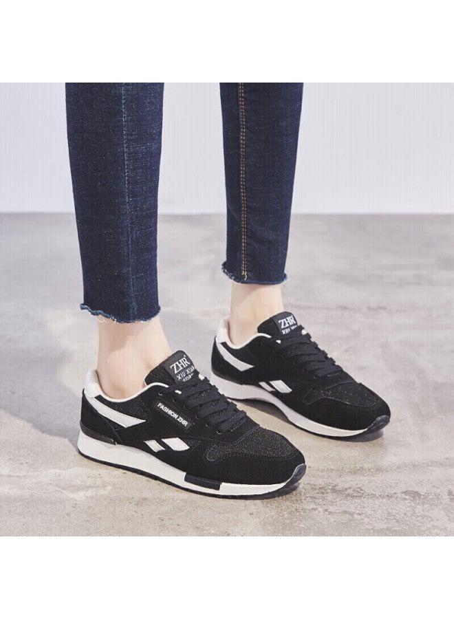 Zhr Zese Casual Women's Shoes Selected Cowhide Comfortable Versatile Women's Shoes Classic Trendy Colorblock Sports Shoes Korean Fashion Lightweight Breathable Women's Shoes Ak60 Black Size 35 - Image 1