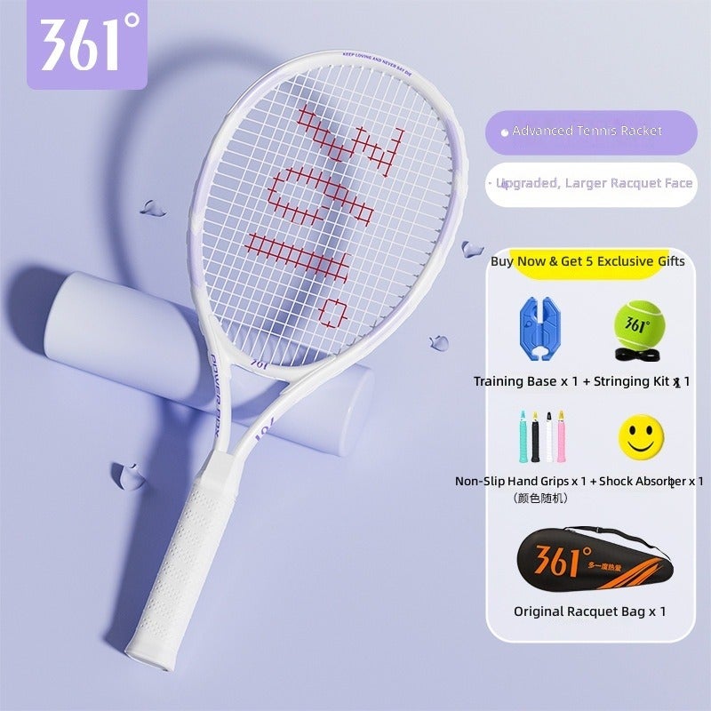 361° Authentic Tennis Racket Set for Beginners - Lightweight & Durable - Single - Taro Purple [5-Piece Training Gift Set]