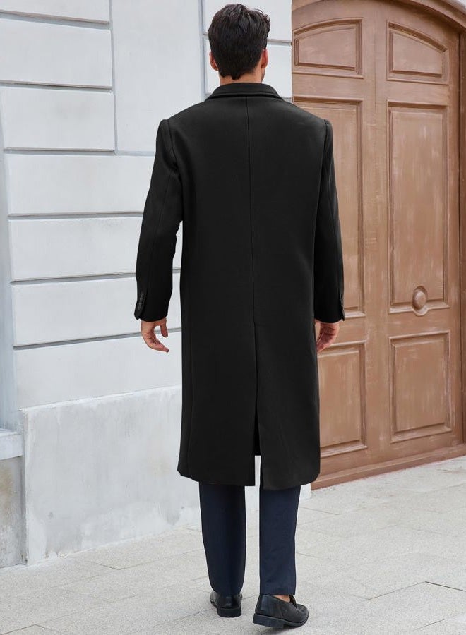 Runcati Mens Wool Blend Casual Trench Coat Notched Collar Lapel Long Jacket Peacoat Double Breasted Classic Winter Overcoat, Black, L - Image 5