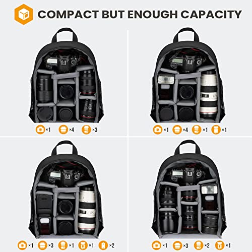 TARION Camera Bag Professional Camera Backpack Case with Laptop Compartment Waterproof Rain Cover for DSLR SLR Mirrorless Camera Lens Tripod Photography Backpack for Photographer Black TB-S(L) - Image 2