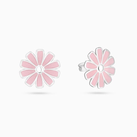 Flower Earrings Enamel Stud Earrings In Silver