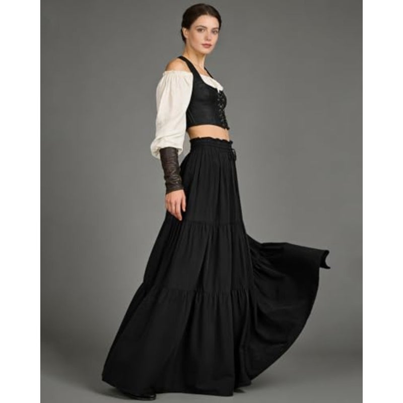 Renaissance Maxi Tiered Ruffle Skirt High Waisted Medieval Skirt for Women Ren Faire - Image 5