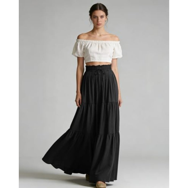 Renaissance Maxi Tiered Ruffle Skirt High Waisted Medieval Skirt for Women Ren Faire - Image 3
