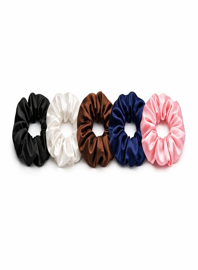 Satin Scrunchie Hair Bands, Multicolour, Fabric and Elastic, for Ponytails and Buns, Gentle on Hair, (5, Multi Colour, Large) - Image 1