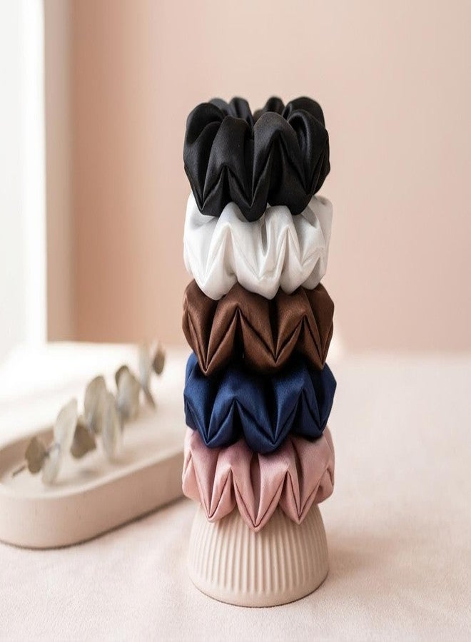 Satin Scrunchie Hair Bands, Multicolour, Fabric and Elastic, for Ponytails and Buns, Gentle on Hair, (5, Multi Colour, Large) - Image 5