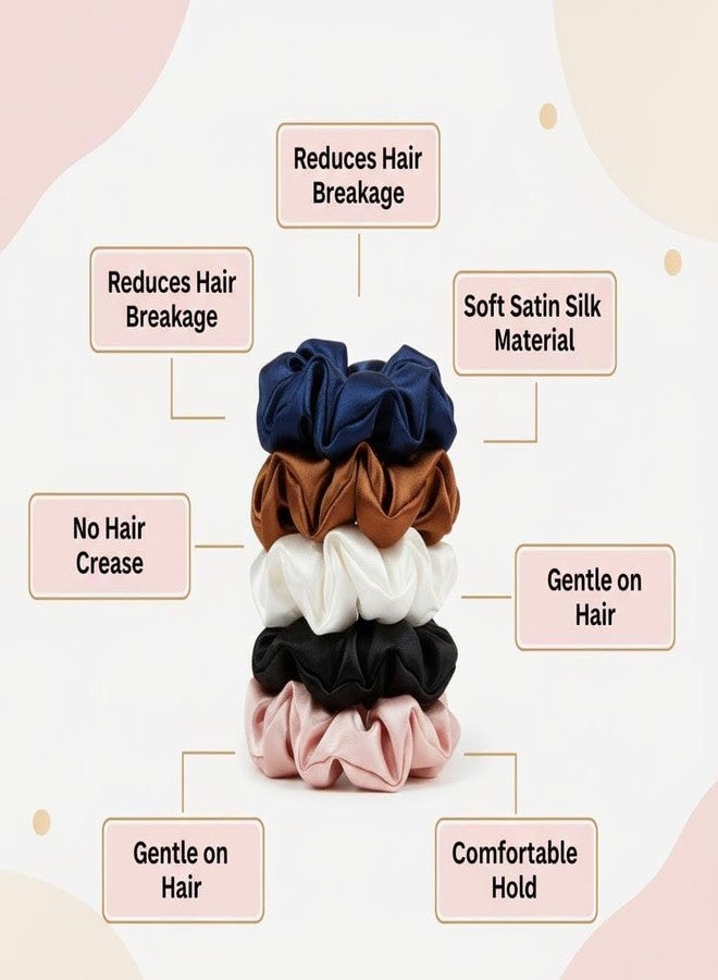 Satin Scrunchie Hair Bands, Multicolour, Fabric and Elastic, for Ponytails and Buns, Gentle on Hair, (5, Multi Colour, Large) - Image 2