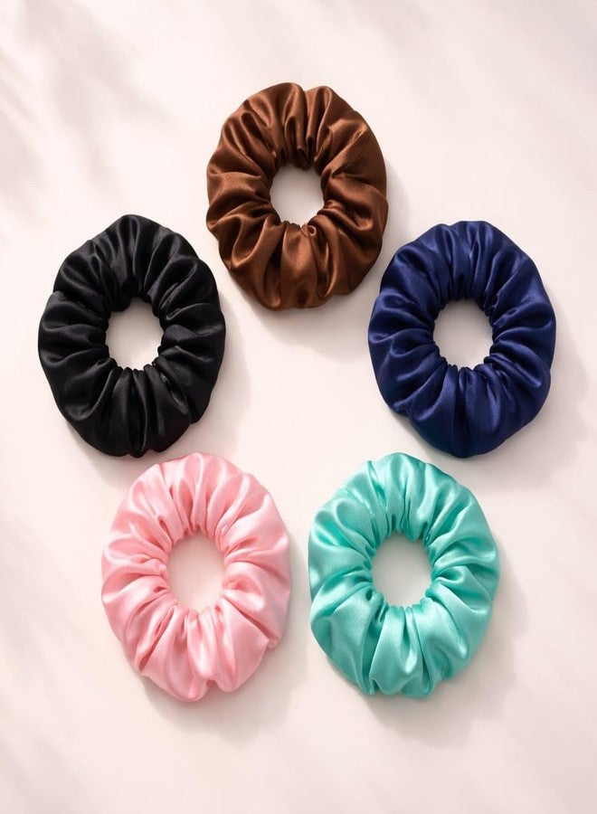 Satin Scrunchie Hair Bands, Multicolour, Fabric and Elastic, for Ponytails and Buns, Gentle on Hair, (5, Multi Colour, Large) - Image 3