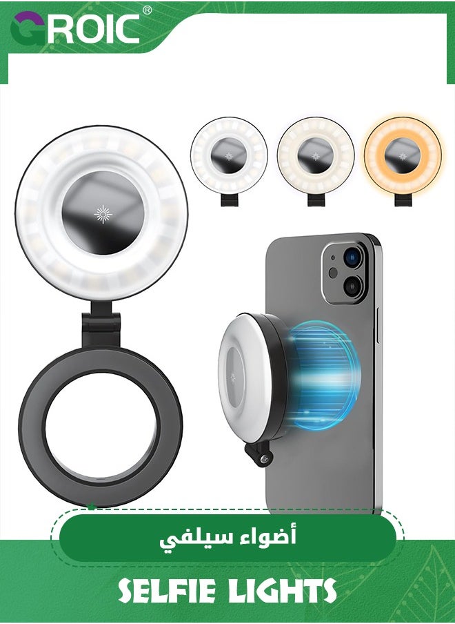 GROIC Selfie Light for Phone, Rechargeable Magnetic Fill Light, Adjusted 3 Light Modes 180° Flip Ring Light for Makeup, Video, TikTok, Vlog, Travel Photography, Compatible with iPhone and Android  - Image 1