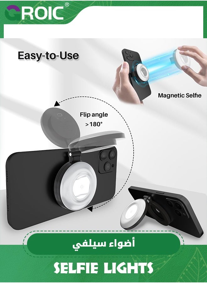 GROIC Selfie Light for Phone, Rechargeable Magnetic Fill Light, Adjusted 3 Light Modes 180° Flip Ring Light for Makeup, Video, TikTok, Vlog, Travel Photography, Compatible with iPhone and Android  - Image 3