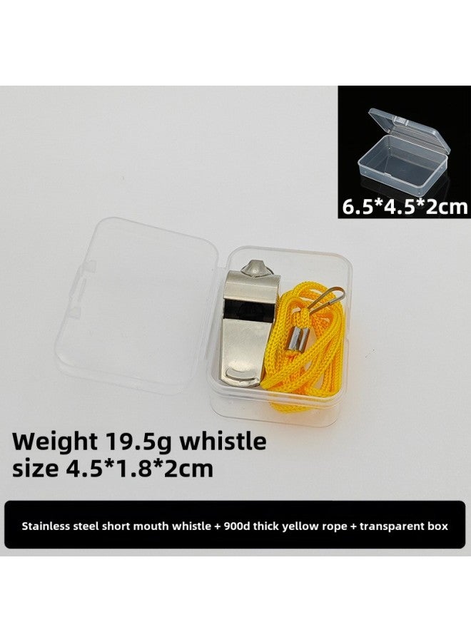 Generic School Stainless Steel Whistle PE Teacher Special Super Loud Treble Whistle Coach Children's Toy Whistle To Survive-Color:1 Stainless Steel Short Mouth Whistle + Yellow Rope Transparent Box - Image 1