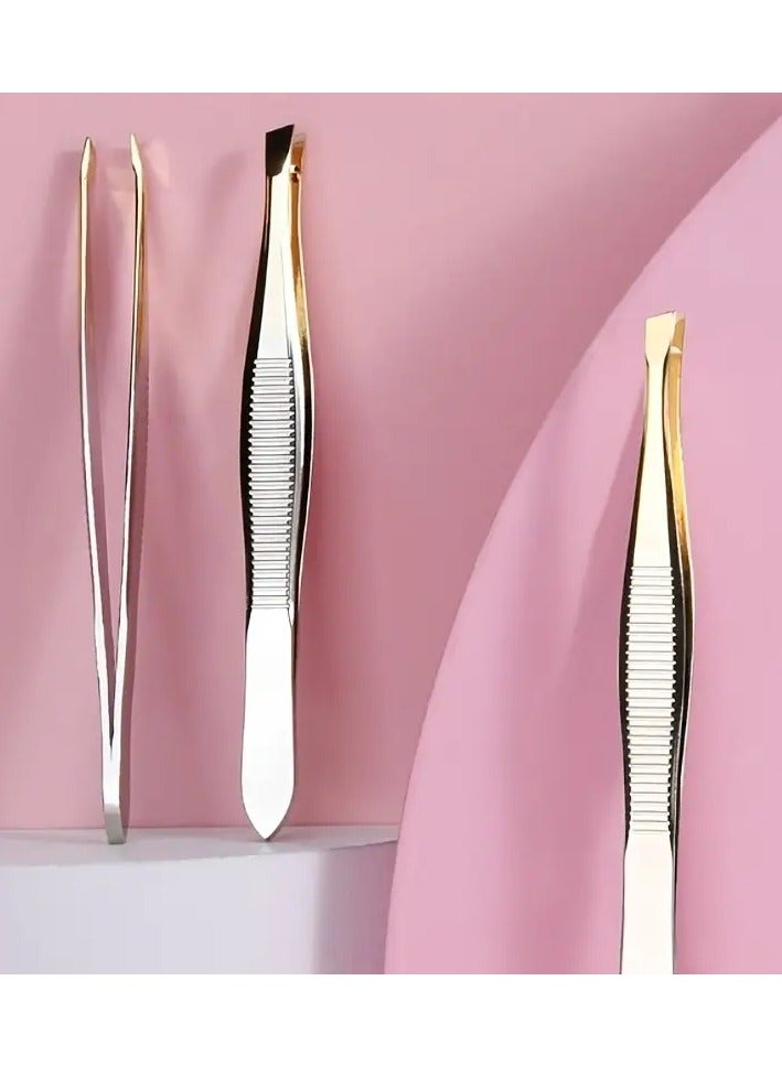 ORiTi 1 PCS Professional Slanted Eyebrow Tweezer for Men and Women Beauty Tools for Beauty Salon Home Use Gold - Image 1