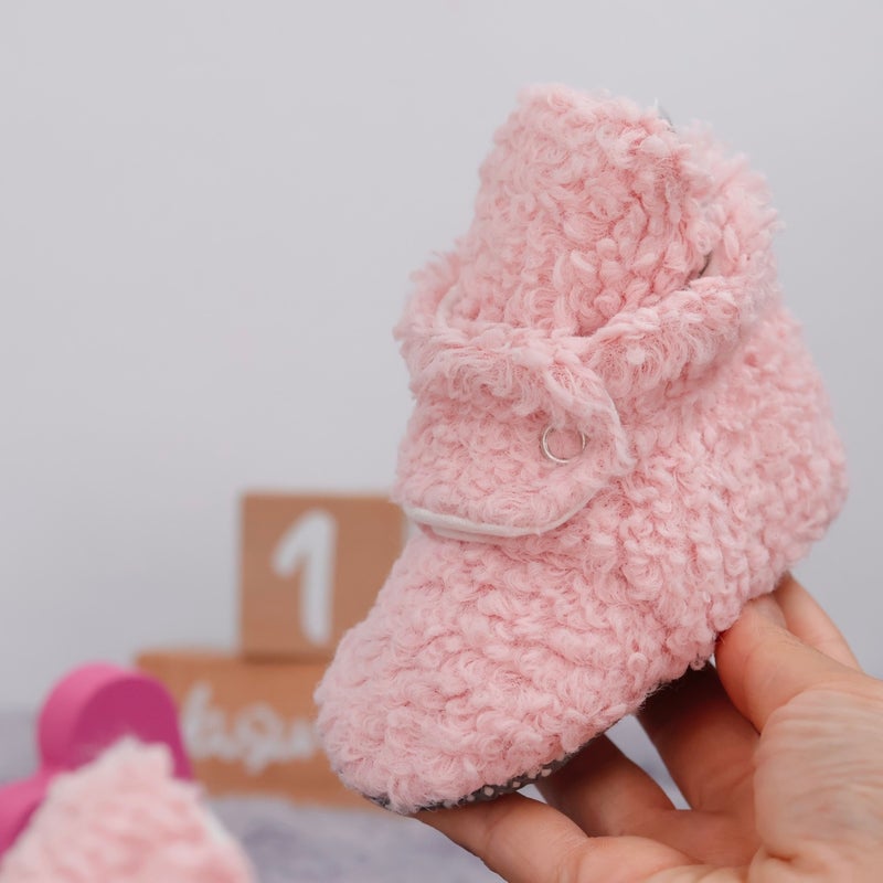 Ella Bonna Teddy Baby Slippers, Non-Slip Sole, Organic Cotton Lining, Home Nursery Shoes, Powder  - Image 5
