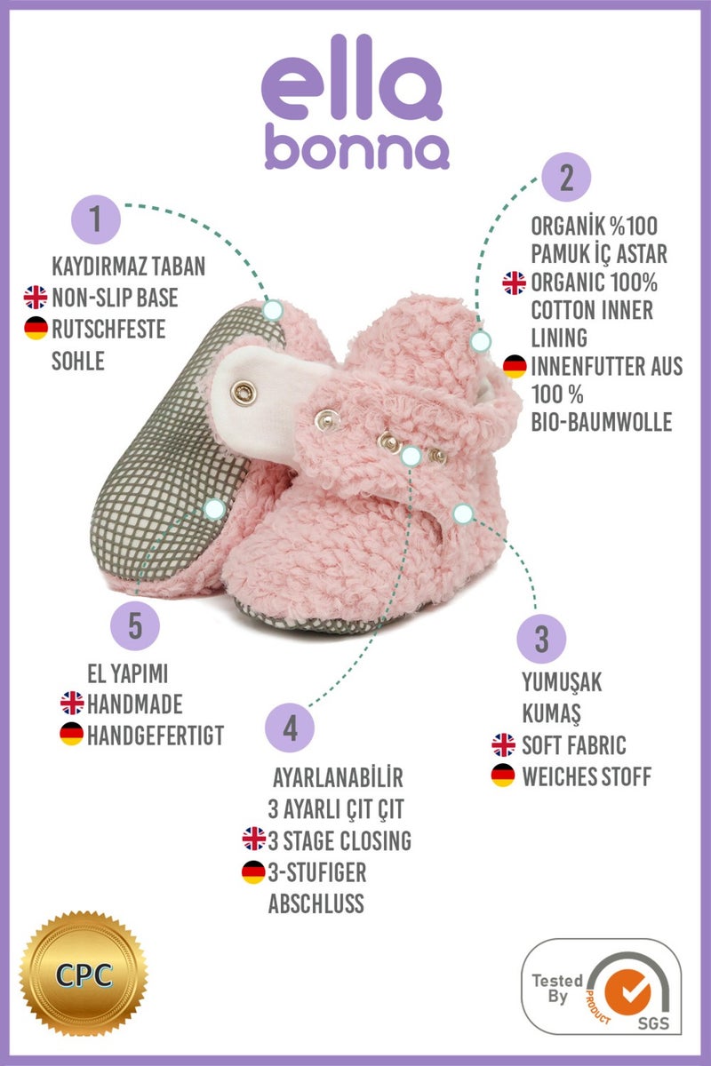 Ella Bonna Teddy Baby Slippers, Non-Slip Sole, Organic Cotton Lining, Home Nursery Shoes, Powder  - Image 4