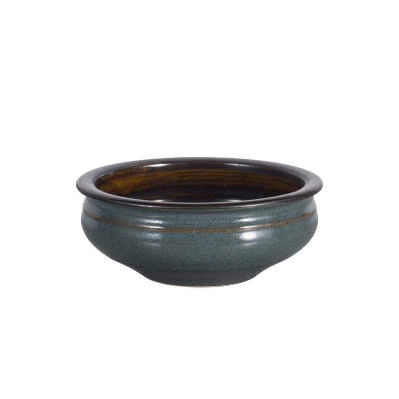 Caffeine Ceramic Handmade Ocean Green Brown Studio Serving Bowl 75 inch Set of 1
