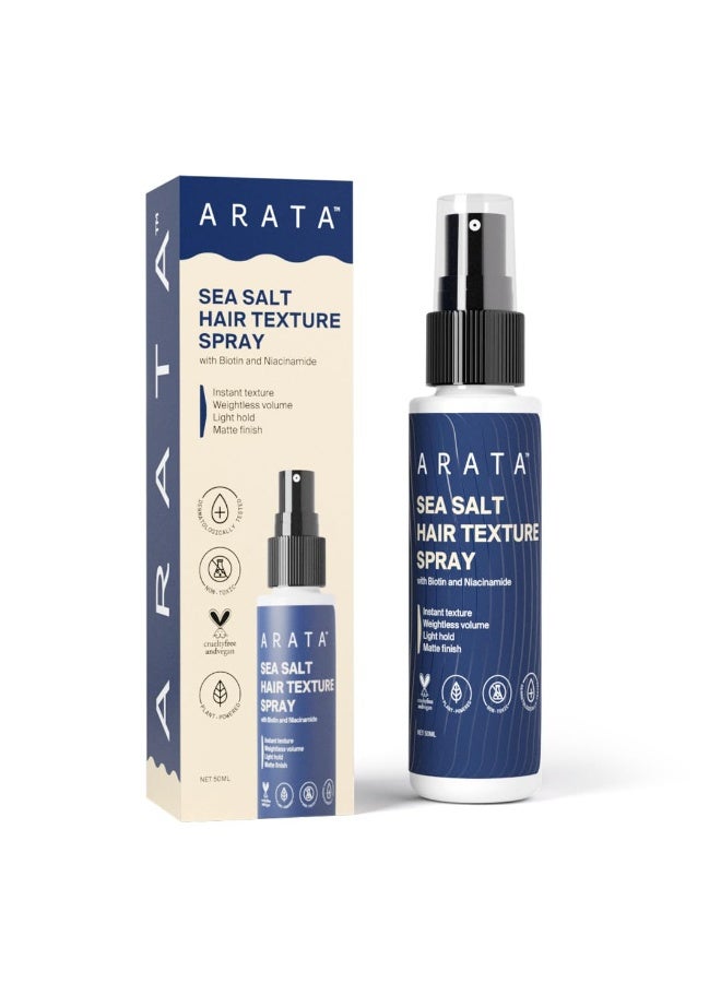 ARATA Sea Salt Hair Texture Spray - 50ml | With Niacinamide & Biotin | For Instant Volume, Texture & Beachy Waves | Matte Finish | Made For All Indian Hair Types - Image 1