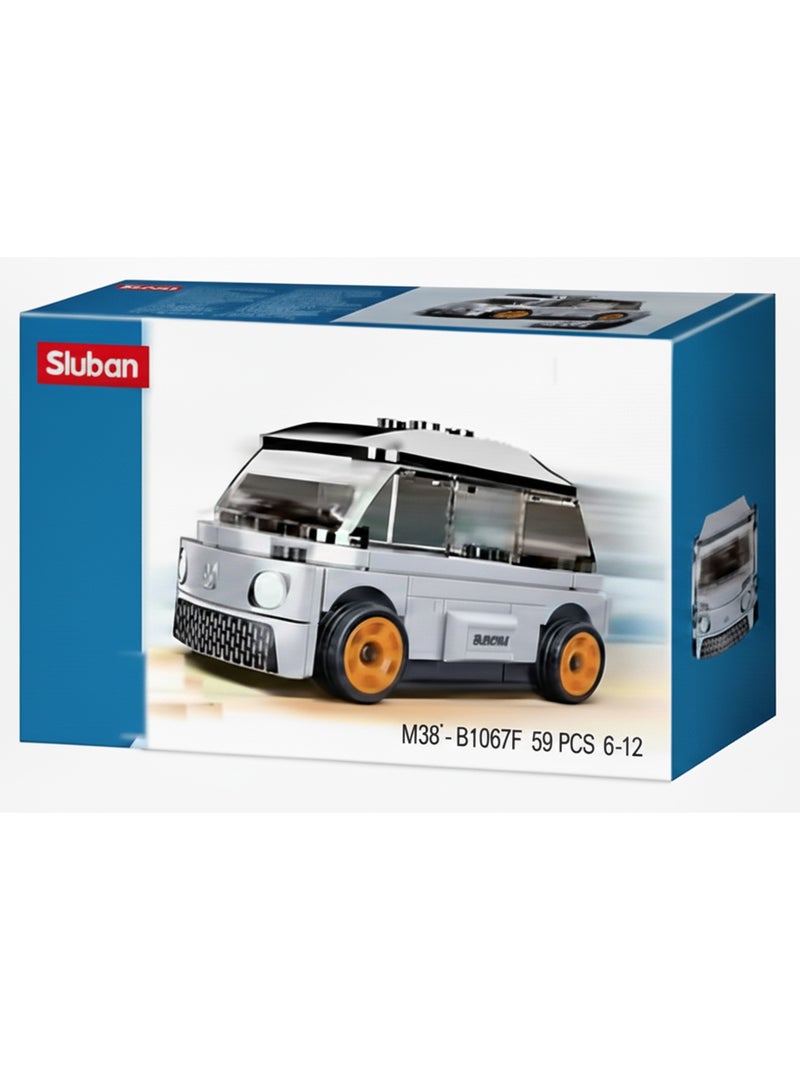 Sluban Power Bricks Series – Vehicle Building Blocks, 59 PCS (Grey with Orange Wheels)