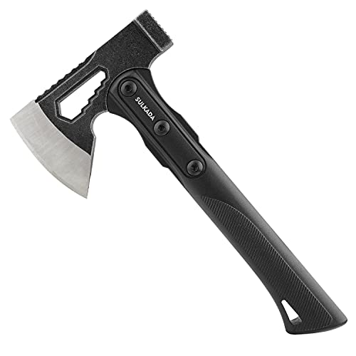 SULKADA Camping Hatchet, 10.5 Inch Survival Axe,Stainless-Steel Blade,Fiberglass Shock Reduction Handle with Anti-Slip Grip, for Chopping Wood,Gardening and Outdoor Survival,Gift for Dad Men - Image 1
